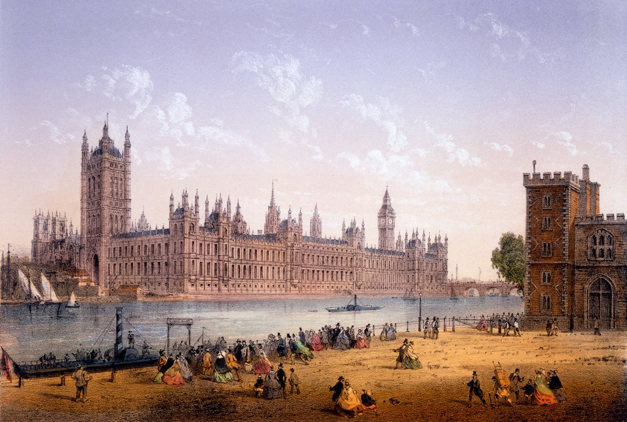 Houses of Parliament fra South Bank, tryk udført af Ch. Riviere, 1862 af Achille Louis Martinet