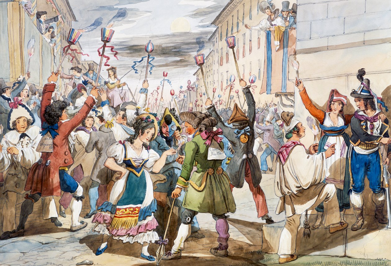 Sidste dag af karneval i Rom med moccoletti lys af Achille Pinelli