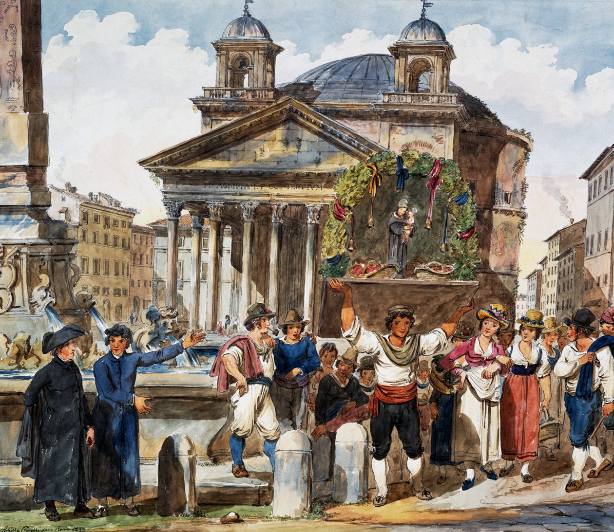 Jordbærfestival ved Pantheon i Rom, Akvarel af Achille Pinelli (1809-1841), Italien af Achille Pinelli