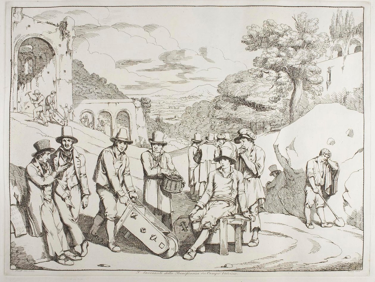 Velgørenhedsarbejdere på Campo Vaccino af Achille Pinelli
