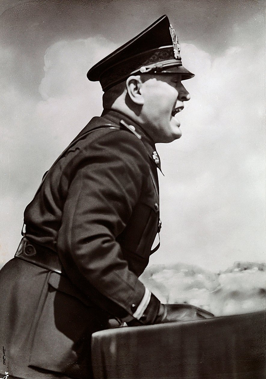 Mussolini holder en tale (s/h foto) af Achille Villani