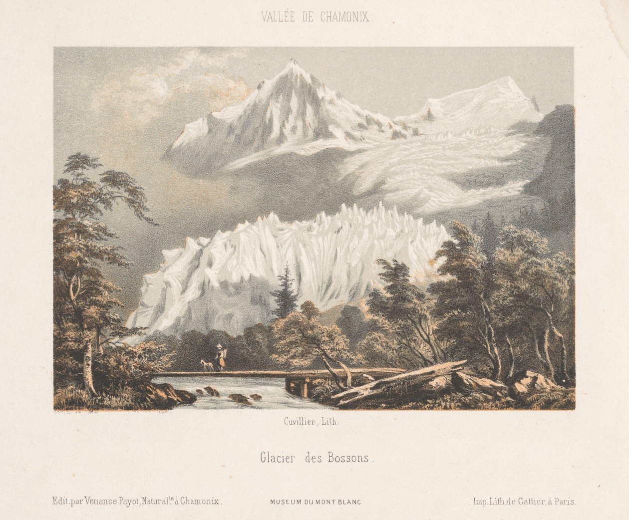 Zicht op de Mont Blanc fra de Col des Montets Udsigt over Mont Blanc fra Les Montets. Road to Martigny (titel på objekt) Herinnering i Chamonix-Mont-Blanc (serietitel) Museum of Mont-Blanc (serietitel på objekt) af Ad. Cuvillier