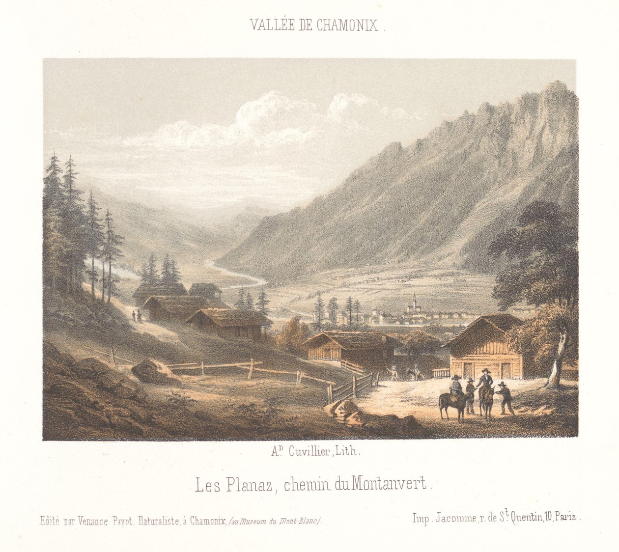 Udsigt over Col de Balme bjergpas Col de Balme (titel på objekt) Memory of Chamonix-Mont-Blanc (serietitel) Museum du Mont-Blanc (serietitel på objekt) af Ad. Cuvillier