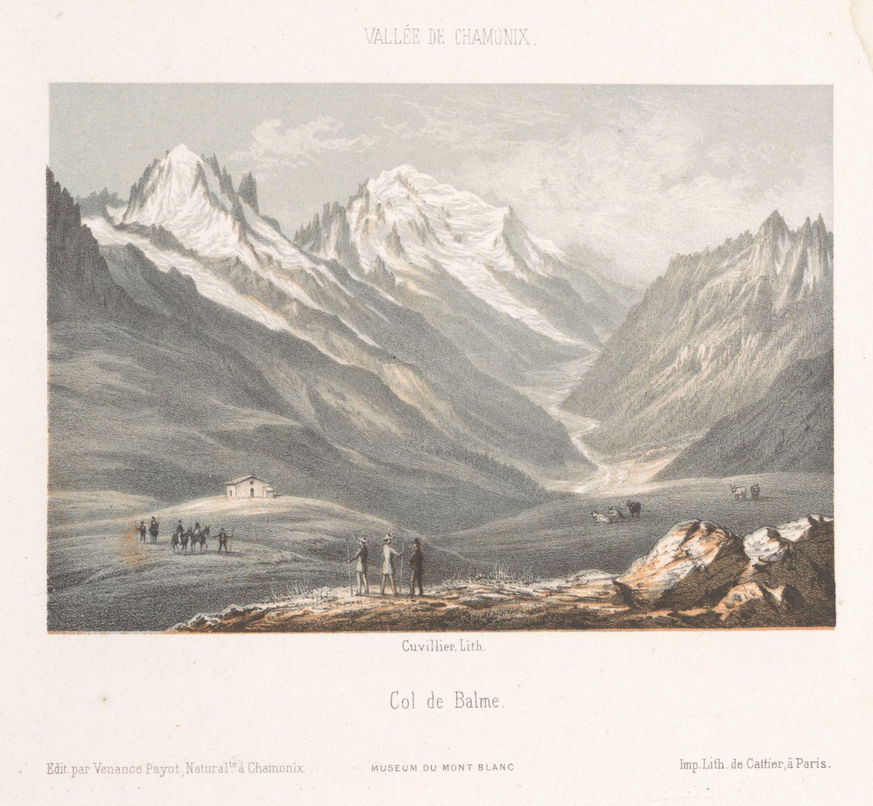 Udsigt over landsbyen Les Planards på vejen til Montenvers Les Planaz, chemin du Montanvert (titel på objekt) Memory of Chamonix-Mont-Blanc (serietitel) Museum du Mont Blanc (serietitel) af Ad. Cuvillier