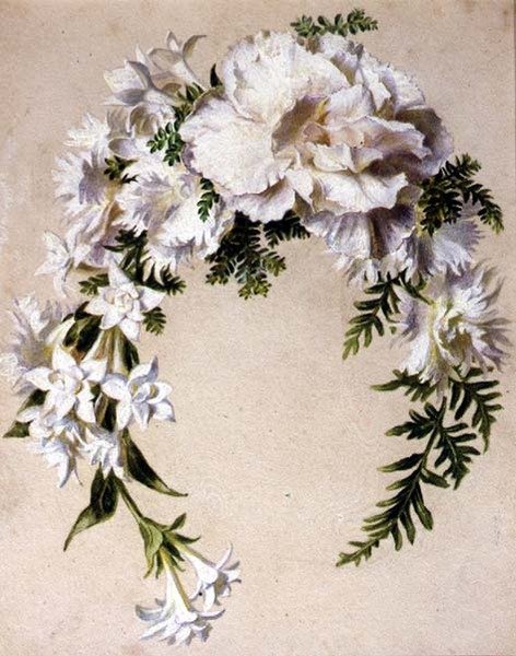 Blomsterguirlande (akvarel på papir) af Ada Hanbury