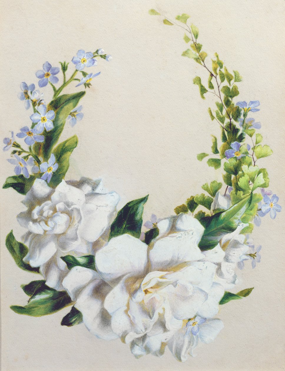 Blomsterguirlande (akvarel på papir) af Ada Hanbury