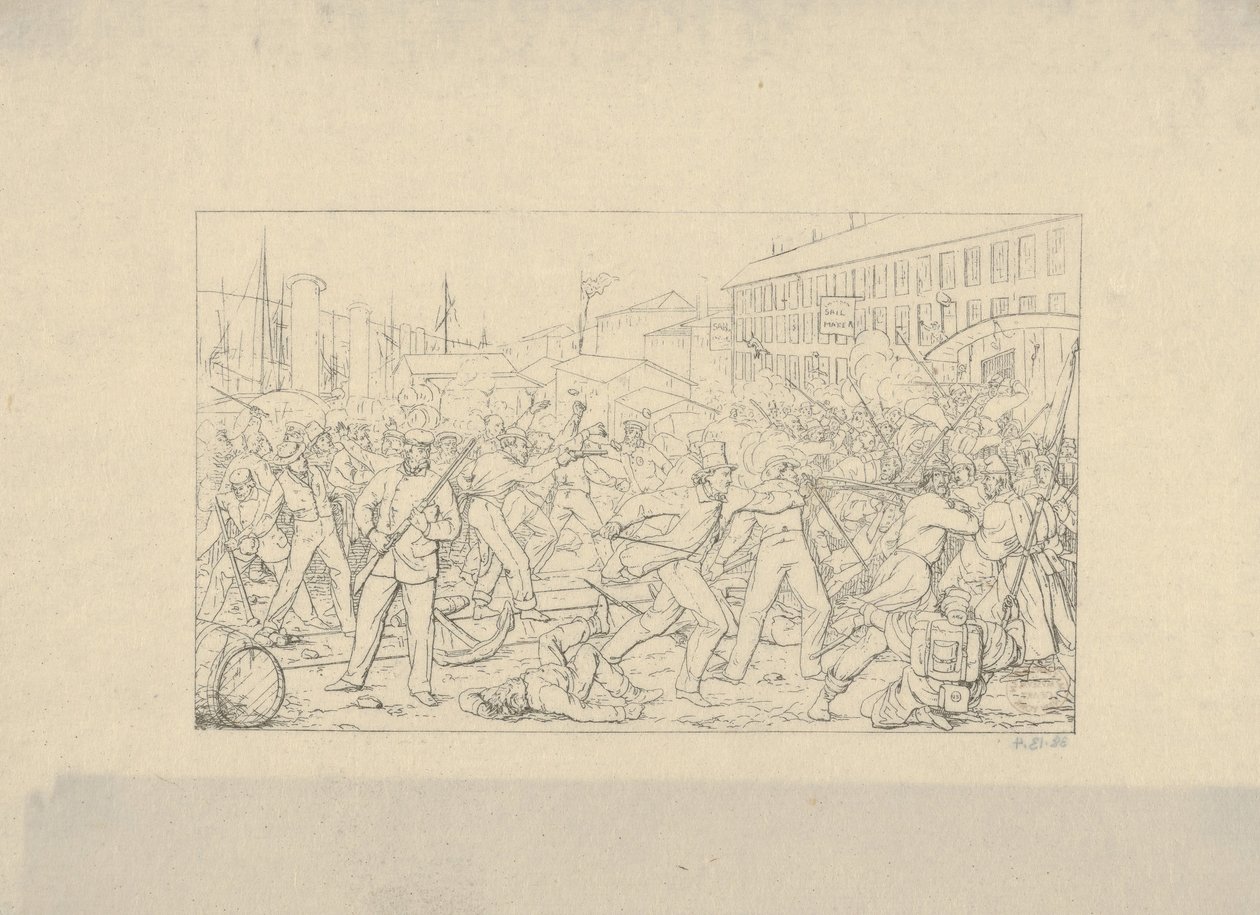 Slaget i Baltimore, 19. april 1861 fra Confederate War Etchings, 1861-63. af Adalbert John Volck