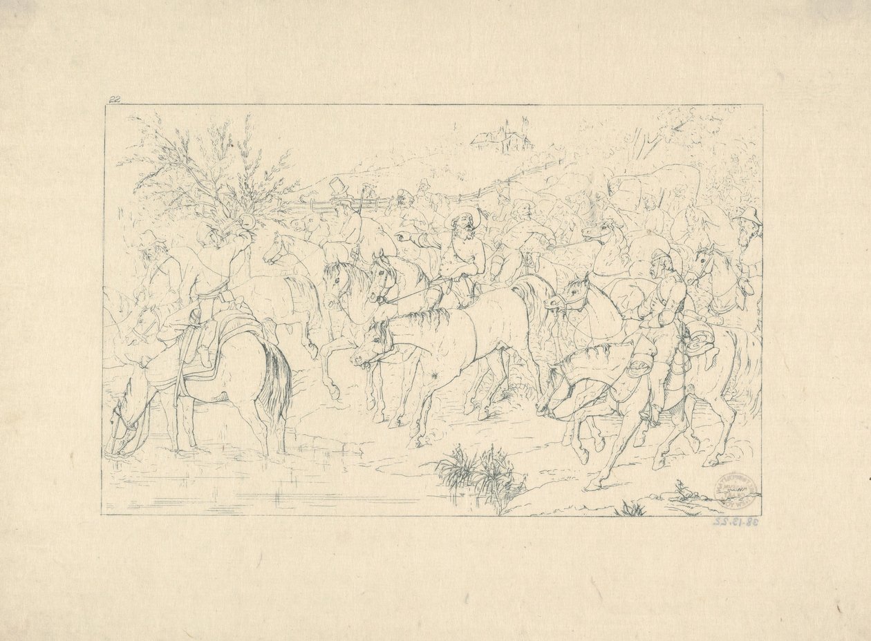 General Stuarts tilbagevenden fra Pennsylvania fra Confederate War Etchings, 1861-63. af Adalbert John Volck
