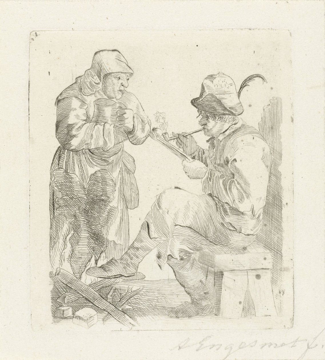 rygende mand af Adalbertus Engelsmet (signed by artist)