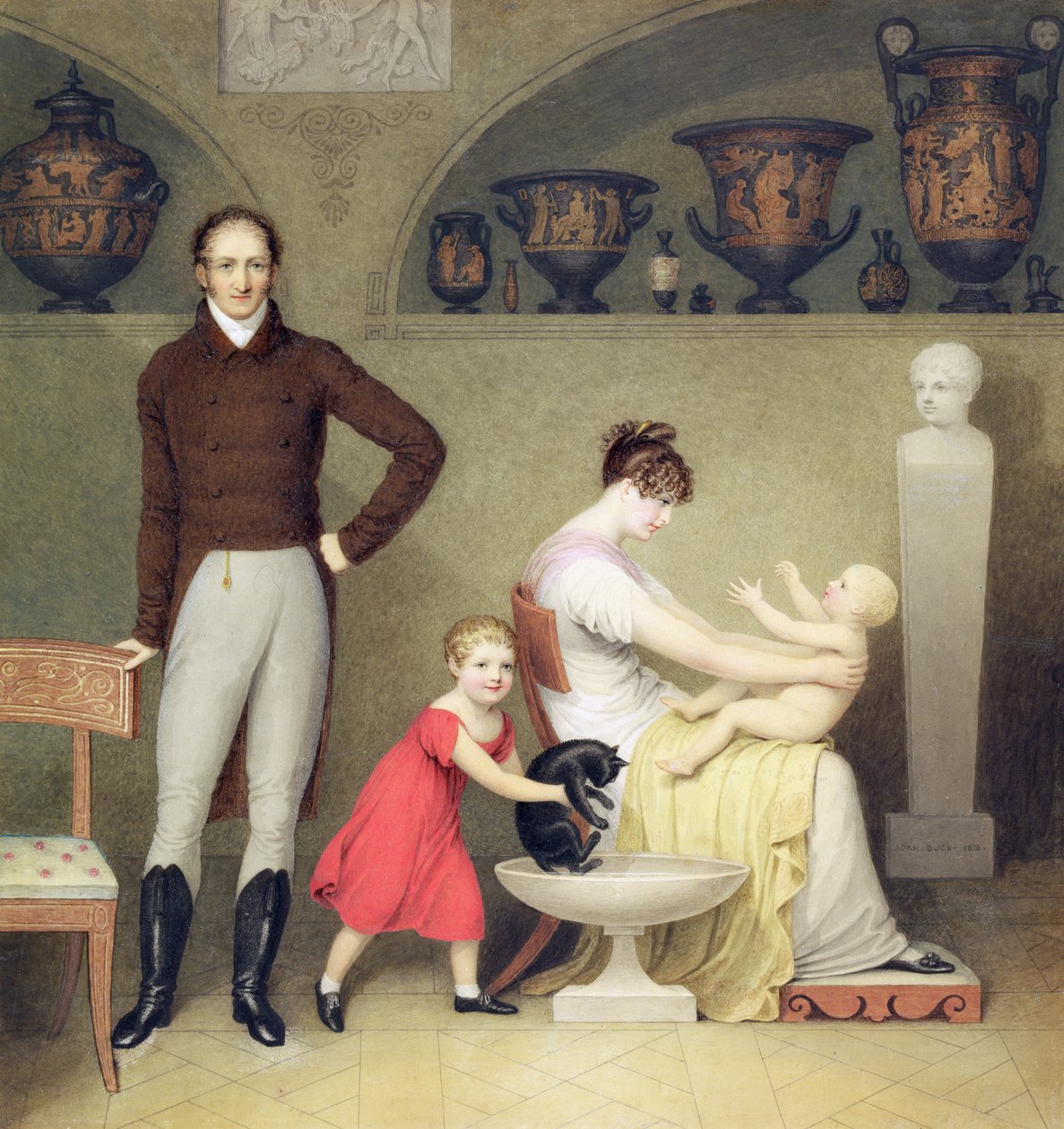 Kunstneren og hans familie, 1813 (wc og grafit på kort) af Adam Buck