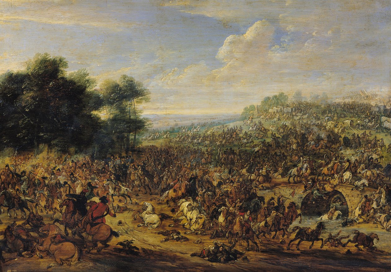 Kamp nær en bro af Adam Frans van der Meulen