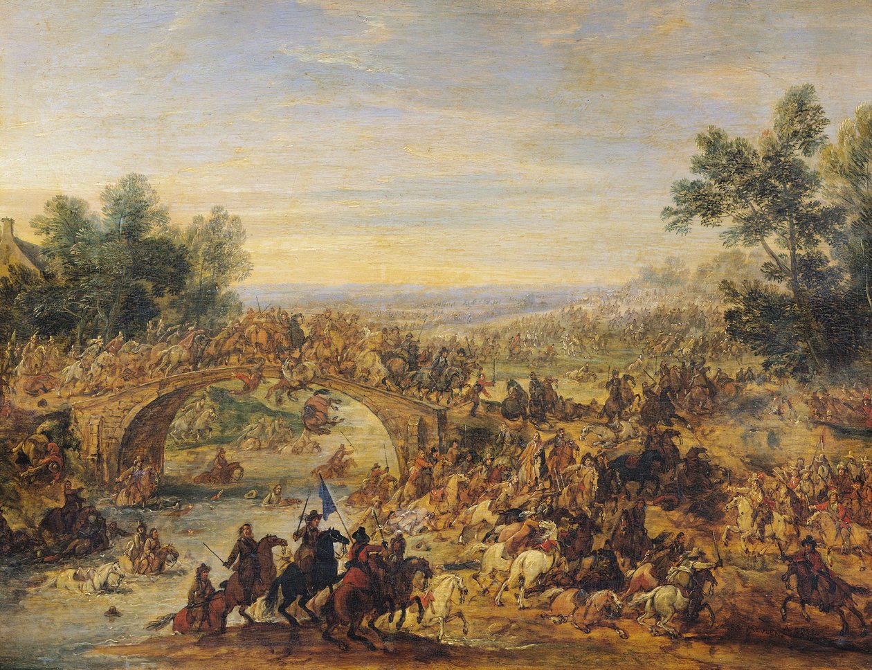 Kavalerikamp på en bro af Adam Frans van der Meulen