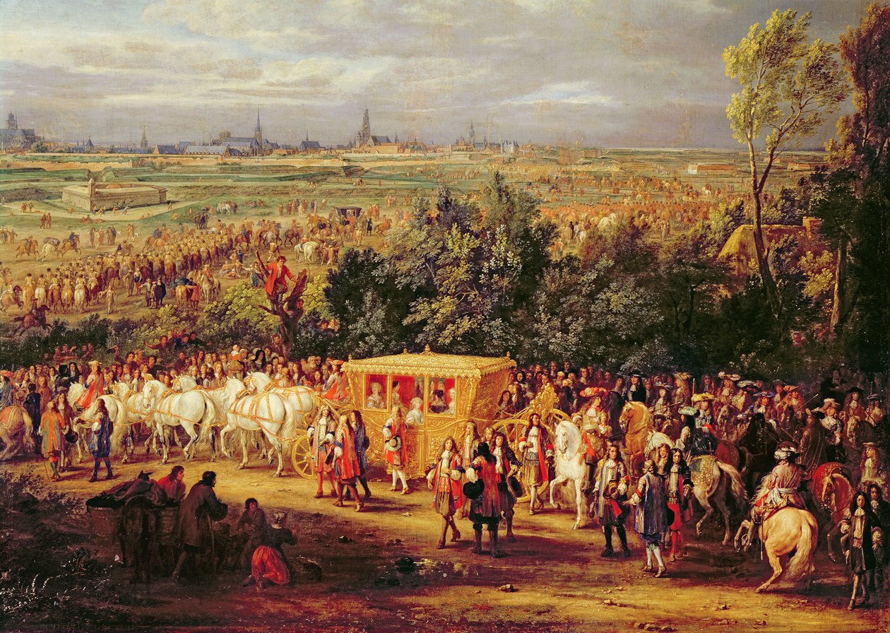 Ludvig XIVs (1638-1715) og Marie-Therese (1638-83) af Østrigs indtog i Arras, 30. juli 1667, ca. 1685 (detalje af 159164) af Adam Frans van der Meulen