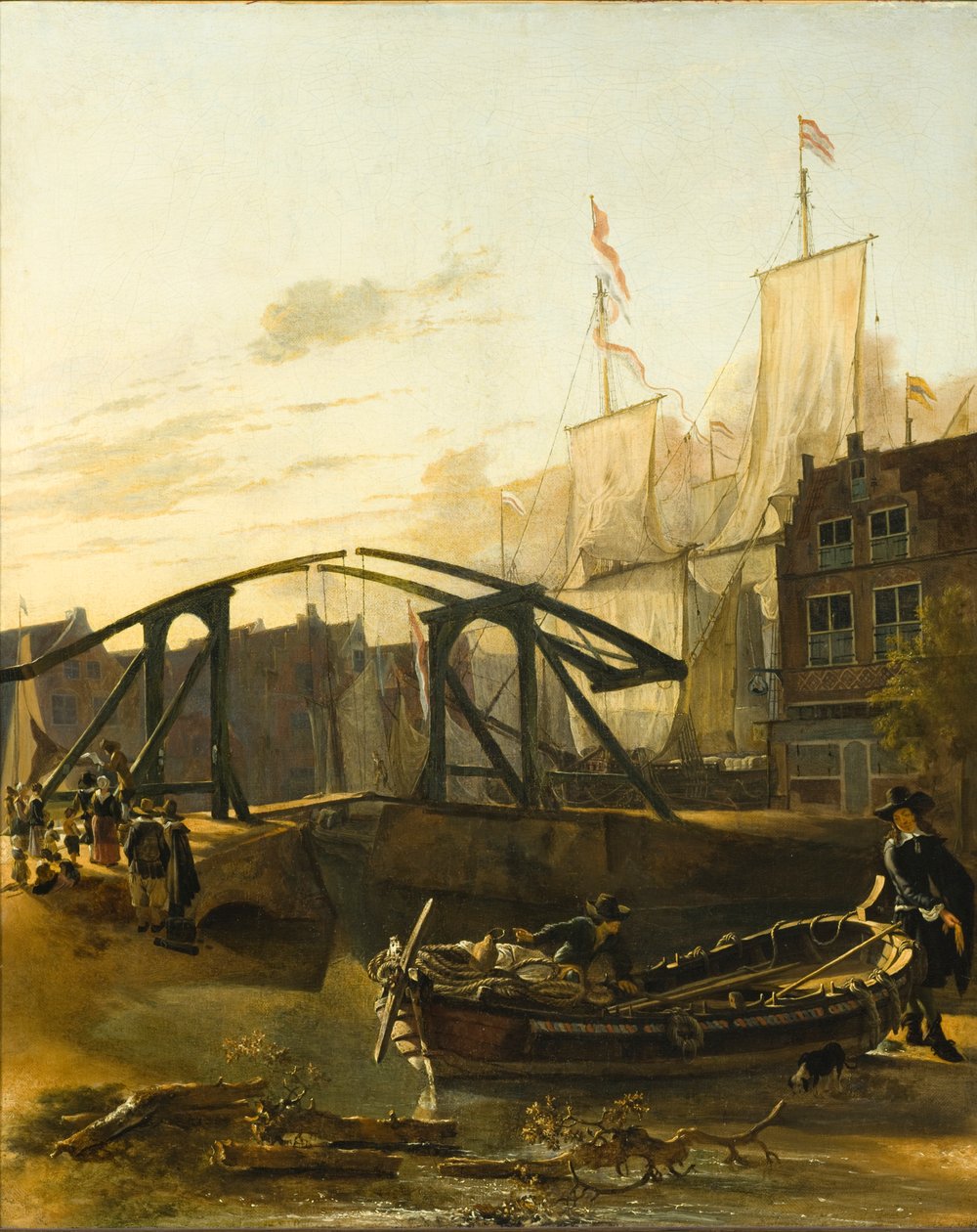 Udsigt over en havn i Schiedam af Adam Pynacker