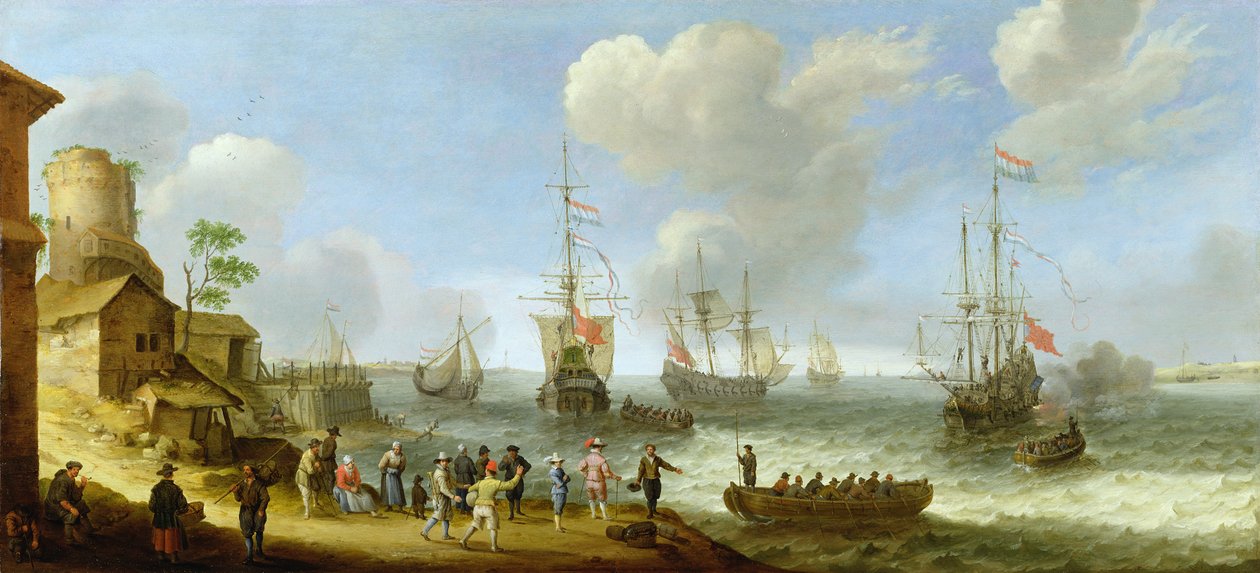 Hollandske krigsskibe i en flodmunding af Adam Willaerts