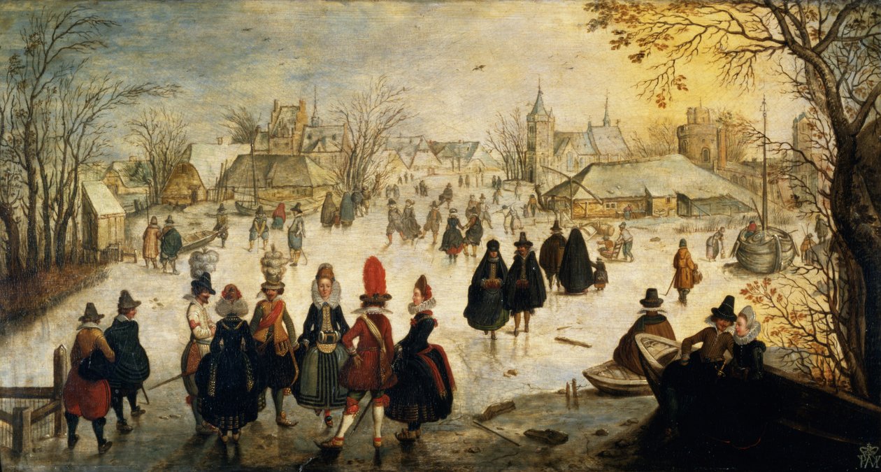 Skating Scene (panel) af Adam van Breen