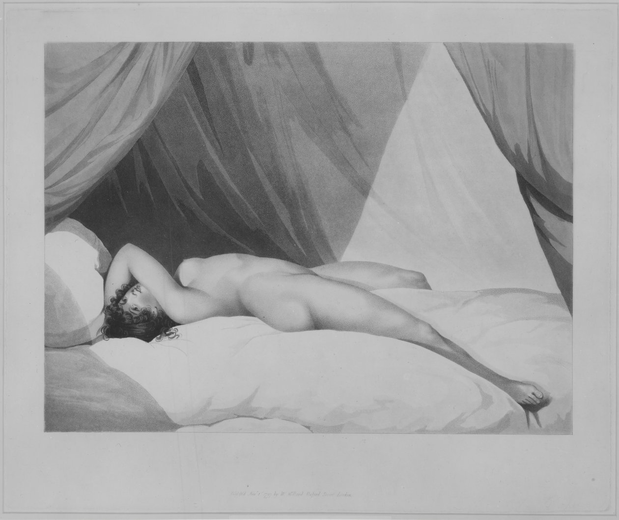 Nøgen tilbagelænet på gardinseng [Emma Hamilton], 1. november 1797. af Adam Buck