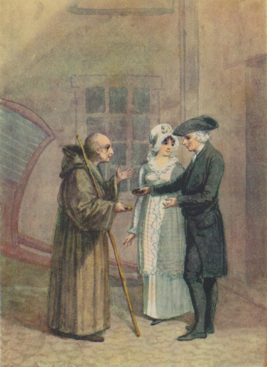 Yorik, munken og madame L- i krogården i Calais, c1760