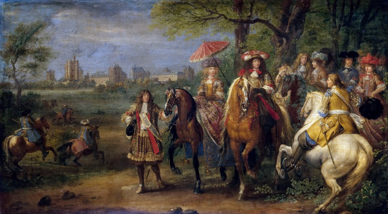 Chateau de Vincennes med Louis XIV og Marie Therese med deres hof i 1669 af Adam Frans Meulen van der
