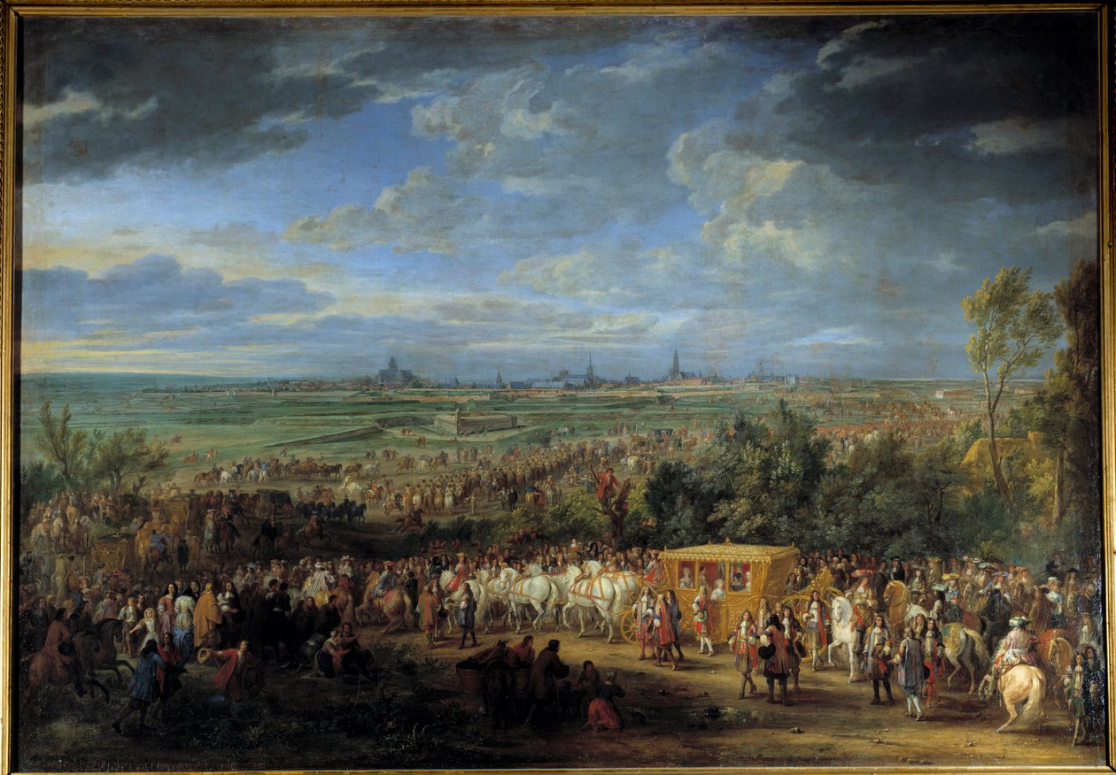 Mellem Kong Ludvig XIV og Dronning Marie Therese 30. juli 1667 i Arras”” Maleri af Adam Van Der Meulen (1632-1690) 1600-tallet søn. 2,32 x 3,31 m af Adam Frans van der Meulen