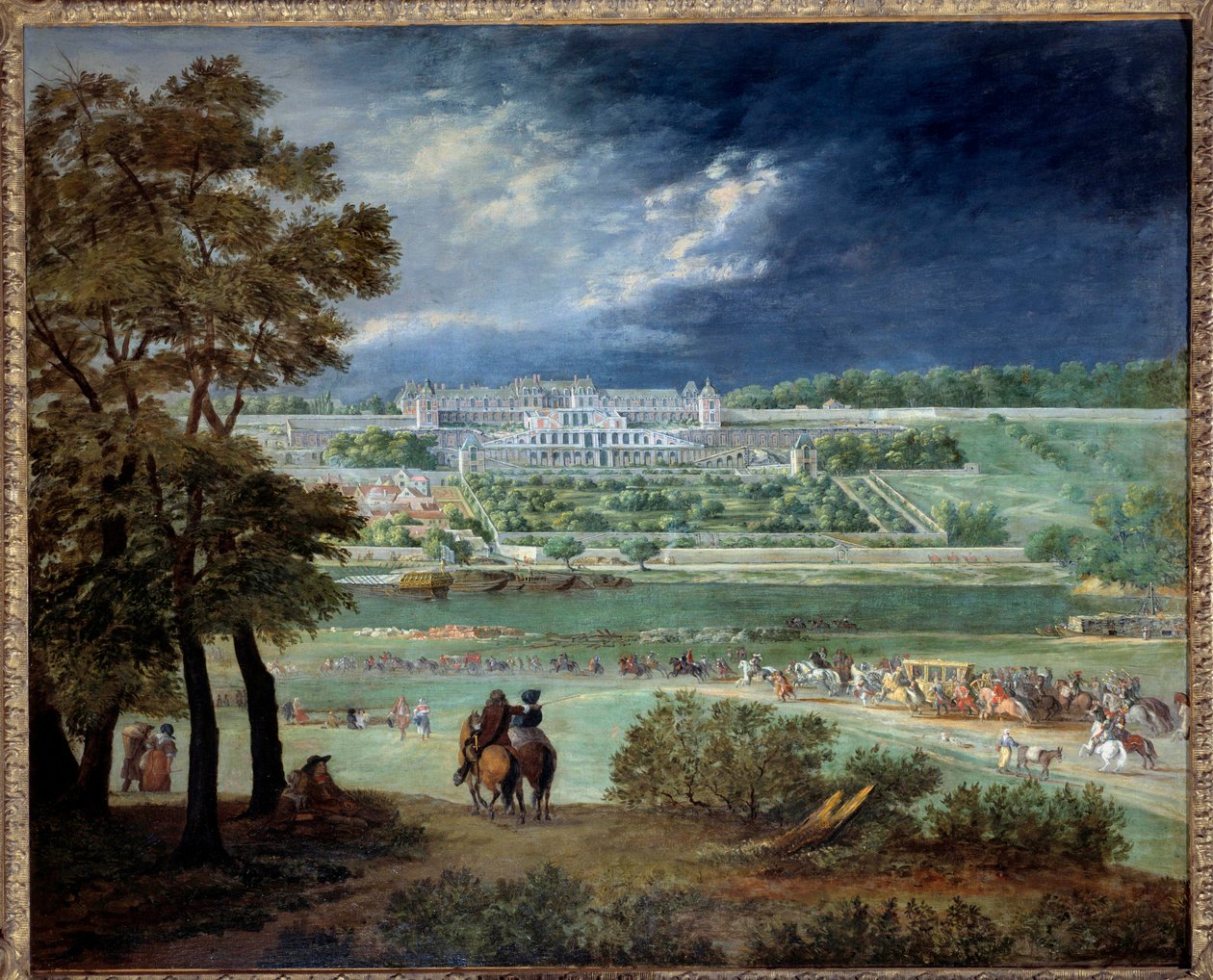 Le Chateau Neuf de Saint-Germain (Saint Germain en Laye) og haverne, under genopbygningen af terrasserne Maleri af Adam Van der Meulen (1632-1690) 1664-1665 Søn. 1,1x1,3 m Paris, Musee Carnavalet af Adam Frans van der Meulen