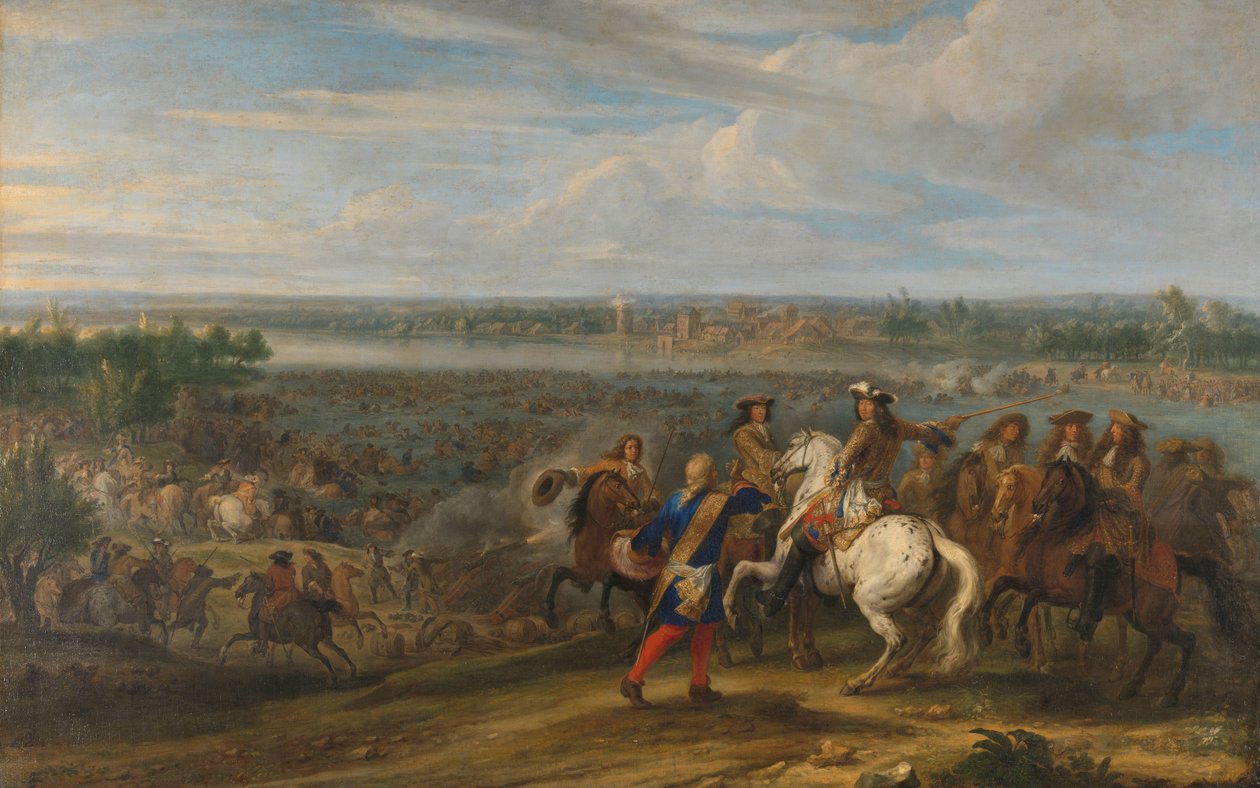 Louis XIV krydser ind i Holland ved Lobith Ludvig XIV krydser Rhinen ved Tolhuis nær Lobith, 12. juni 1672 af Adam Frans van der Meulen