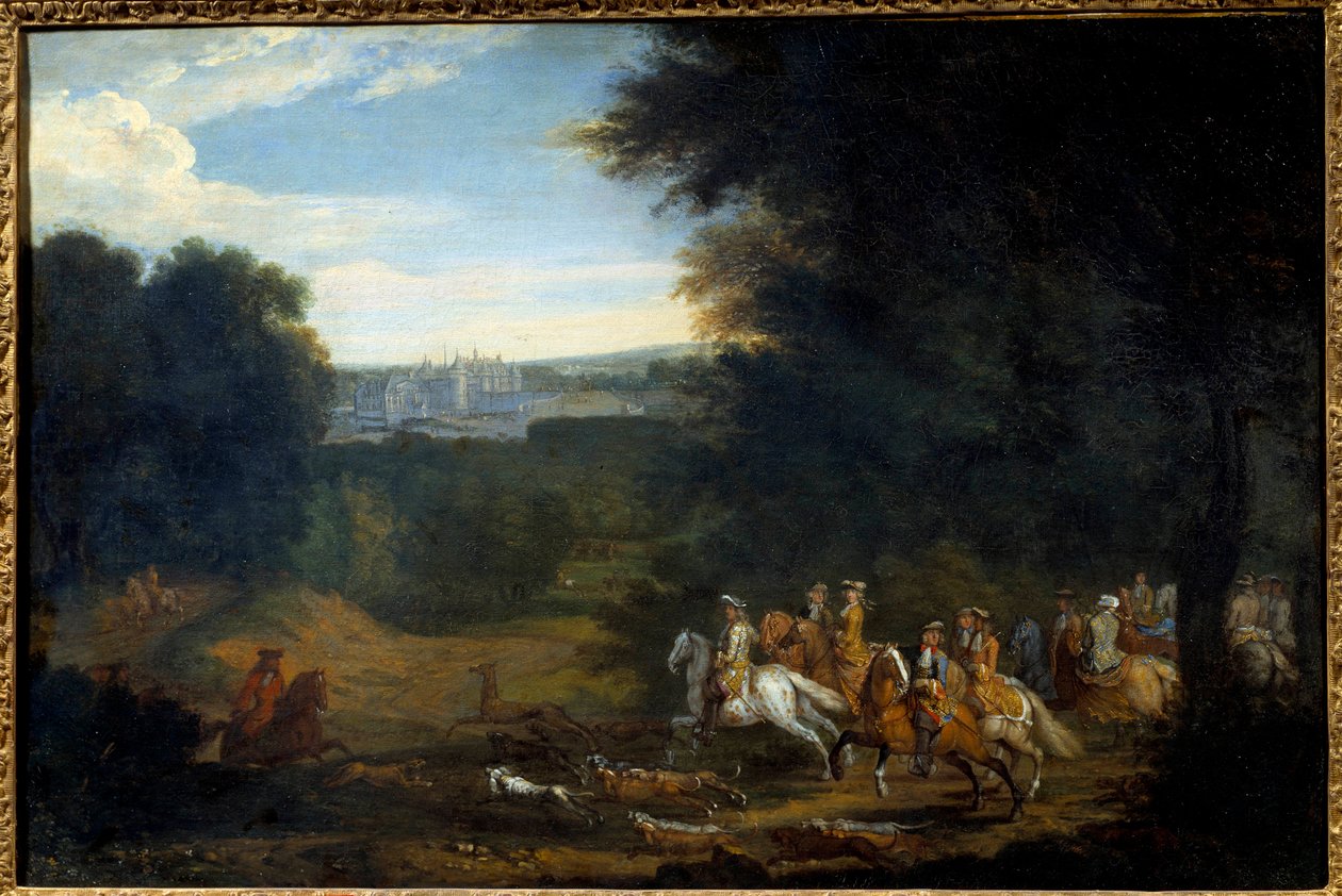 Louis XIV is hunting. Painting by Adam Francois Van Der Meulendani af Adam Frans van der Meulen