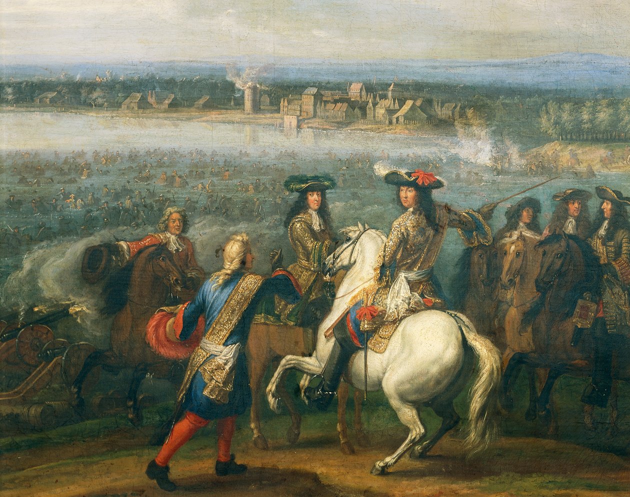 Ludvig XIV til hest, detalje siden passagen af Rhinen i 1672, Adam Frans van der Meulen (1632-1690), olie på lærred, 77x109 cm, Frankrig af Adam Frans van der Meulen