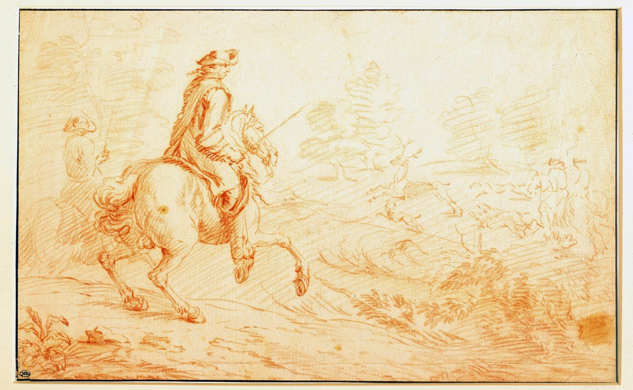 Sanguine-hjortjagt af Adam Van der Meulen (1632-1690) Paris fra det 17. århundrede, Louvre-museet af Adam Frans van der Meulen