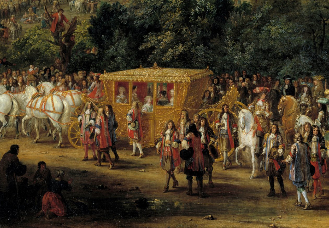 Shorts og kortege. Detalje af "" Indgangen til Arras af Louis XIV og Marie Therese den 30. juli af Adam Frans van der Meulen