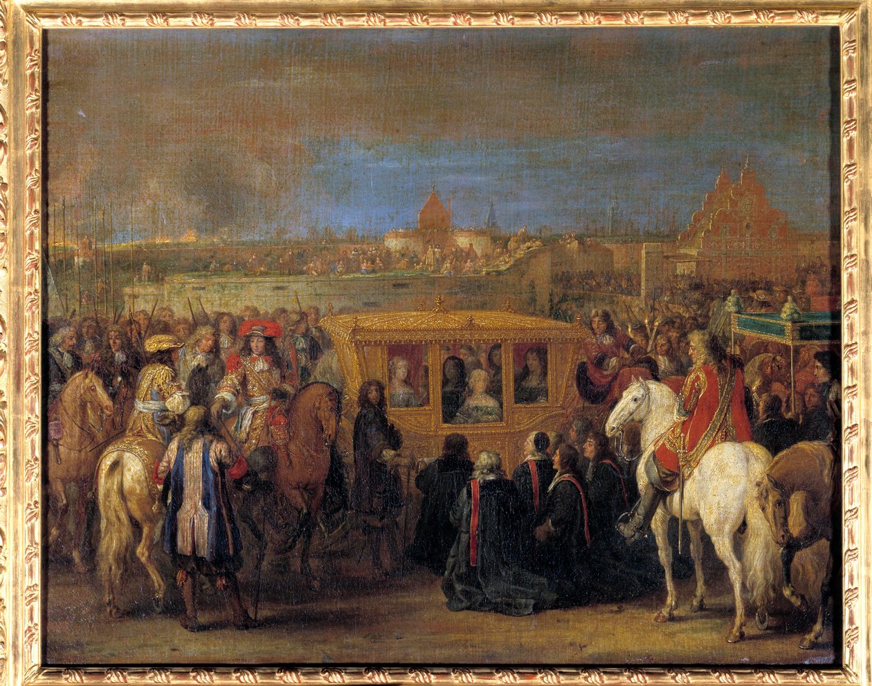 Højtidelig indrejse af kong Ludvig XIV (1638-1715) og dronning Marie-Therese af Østrig til Douai den 23/08/1667 (dronningen i sin vogn modtager hyldest af byens dinginer som deres suzerain) Maleri af Adam Frans Van der Meulen (1632-1690). Omkring 1667 af Adam Frans van der Meulen