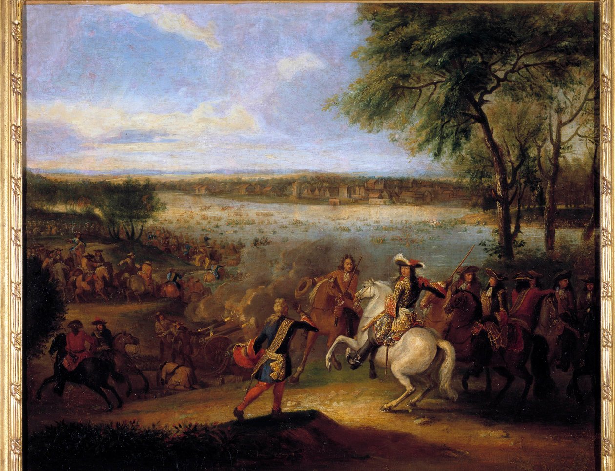 The Passage of the Rhine af Louis XIV (1638-1715) before Tolhuis 12/07/1672 Maleri af Adam Frans Van der Meulen (1632-1690) Søn. 0,6x0,7 m af Adam Frans van der Meulen