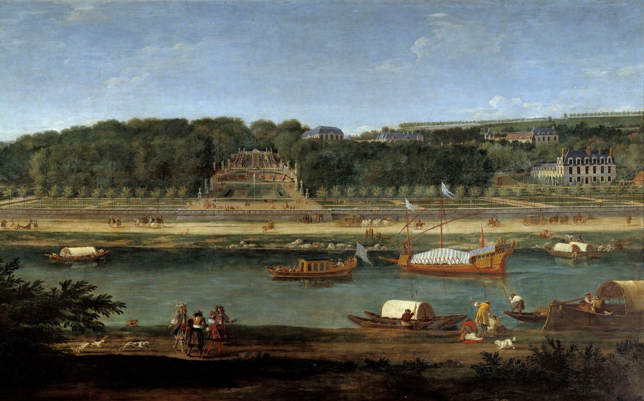 Udsigt over slottet Saint Cloud med det kongelige galleri på Seinen, maleri af Adam Van der Meulen (1632-1660) af Adam Frans van der Meulen