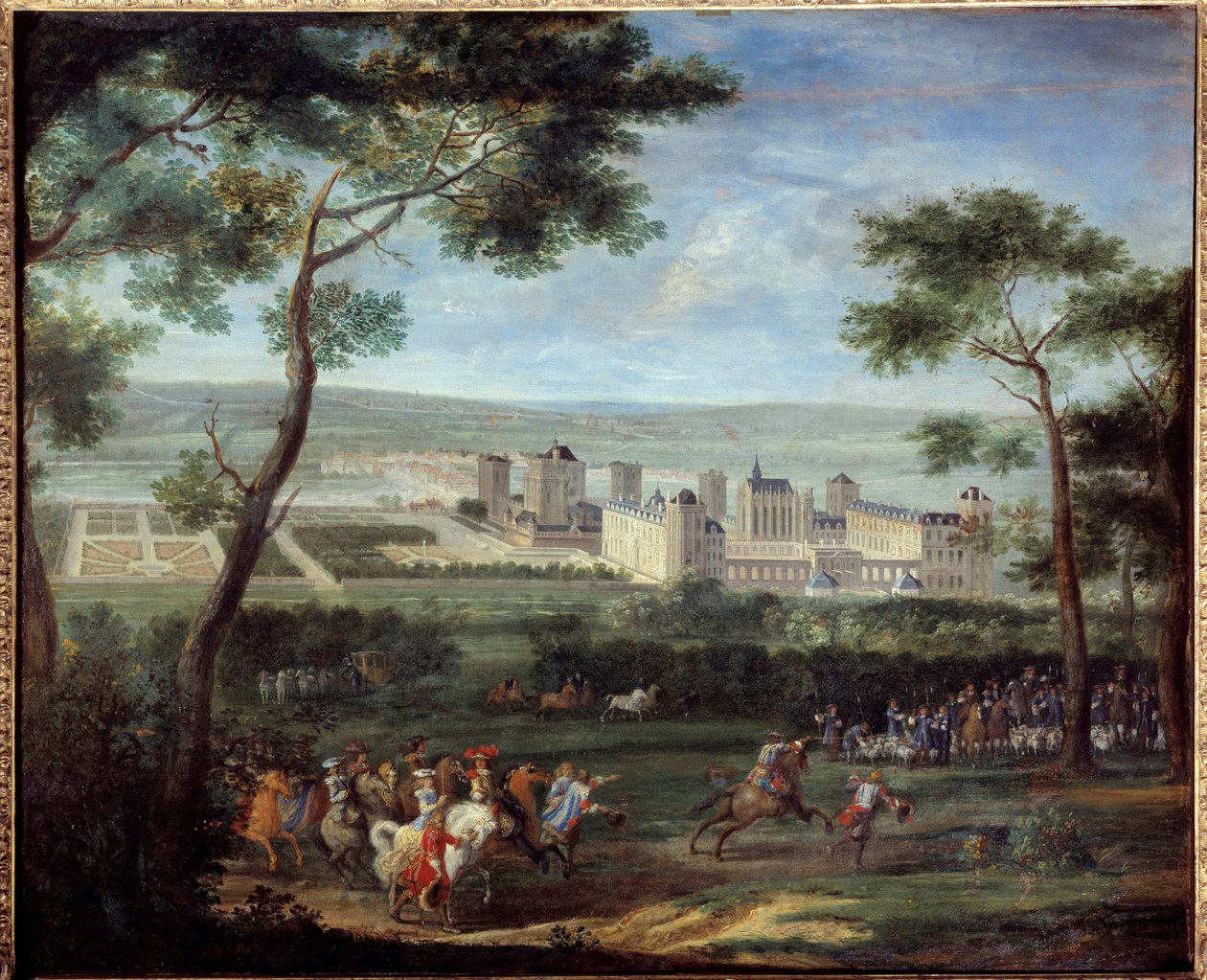 Udsigt over slottet Vincennes omkring 1660: Kongen af Frankrig Ludvig XIV (1638-1715) og Marie-Therese af Østrig (1638-1683) er i forgrunden Maleri af Adam Van Der Meulen (1632-1690) 1660 Dim. 1,10 x 1,35 m Paris, Musee Carnavalet af Adam Frans van der Meulen
