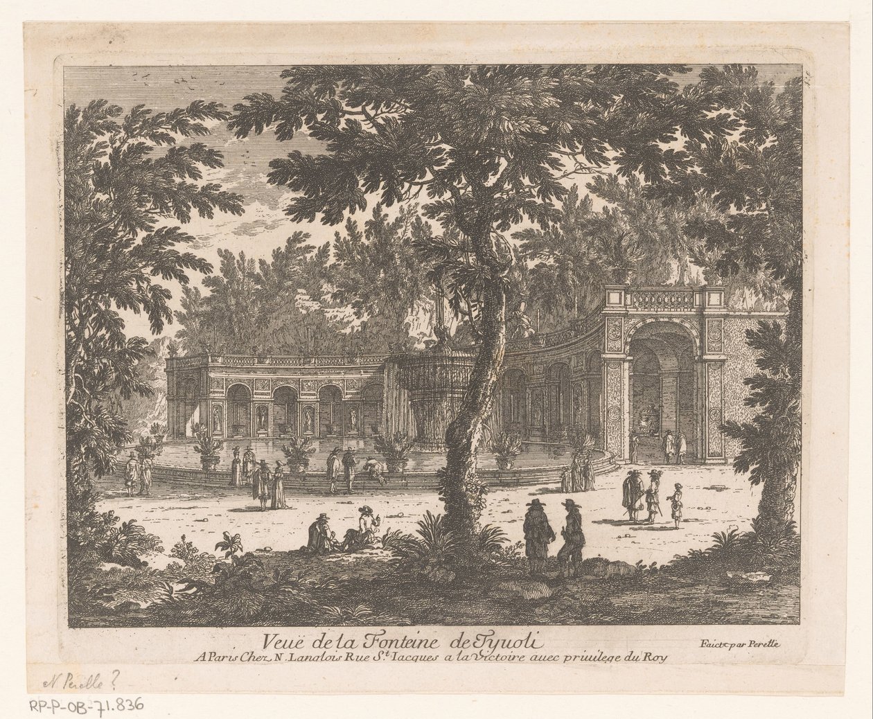 Udsigt over et springvand Vue de la Fontaine de Tivoli (titel på objekt) af Adam Perelle
