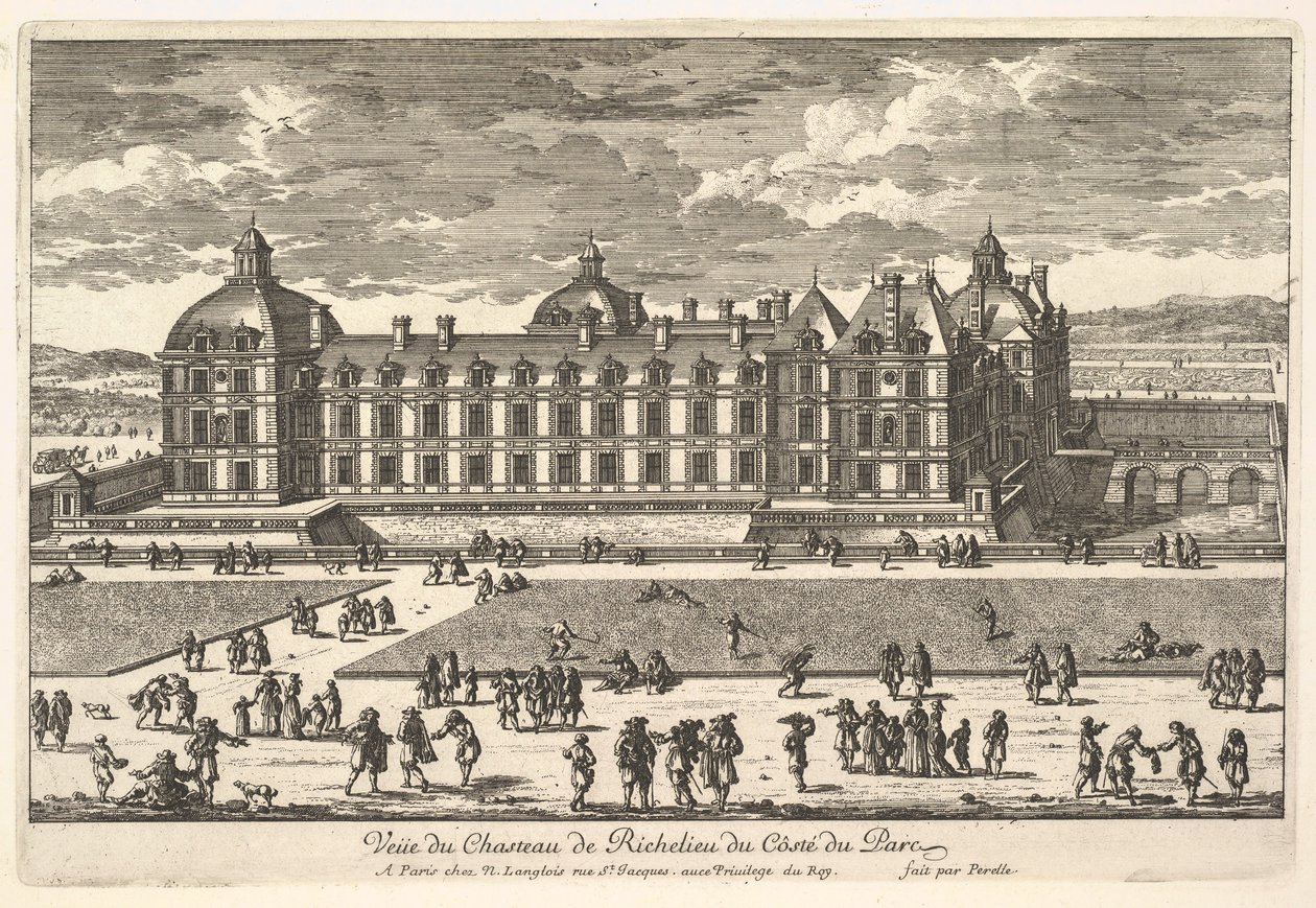 Udsigt over Château de Richelieu fra siden af ​​parken, 1600-tallet. af Adam Perelle
