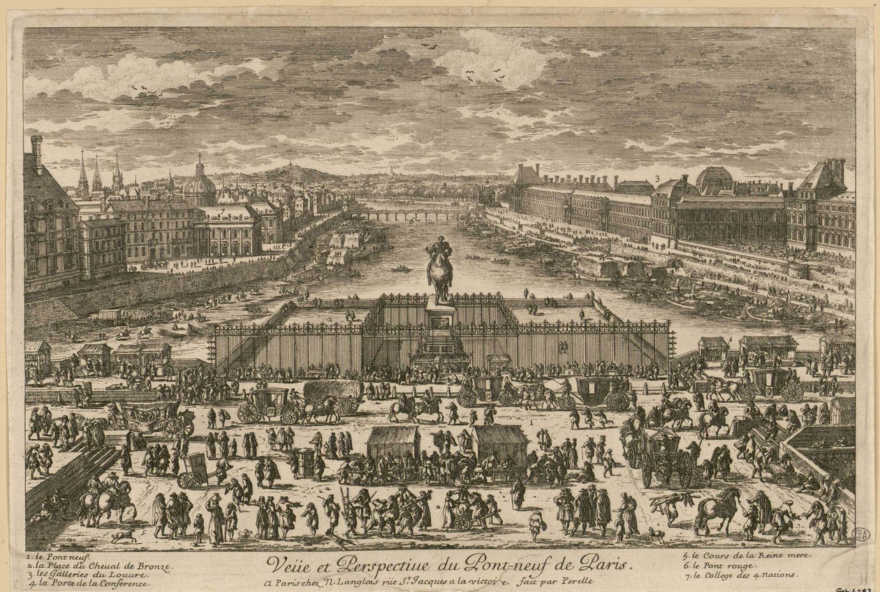 Udsigt over Pont Neuf i Paris, anden halvdel af det 17. århundrede.. af Adam Perelle