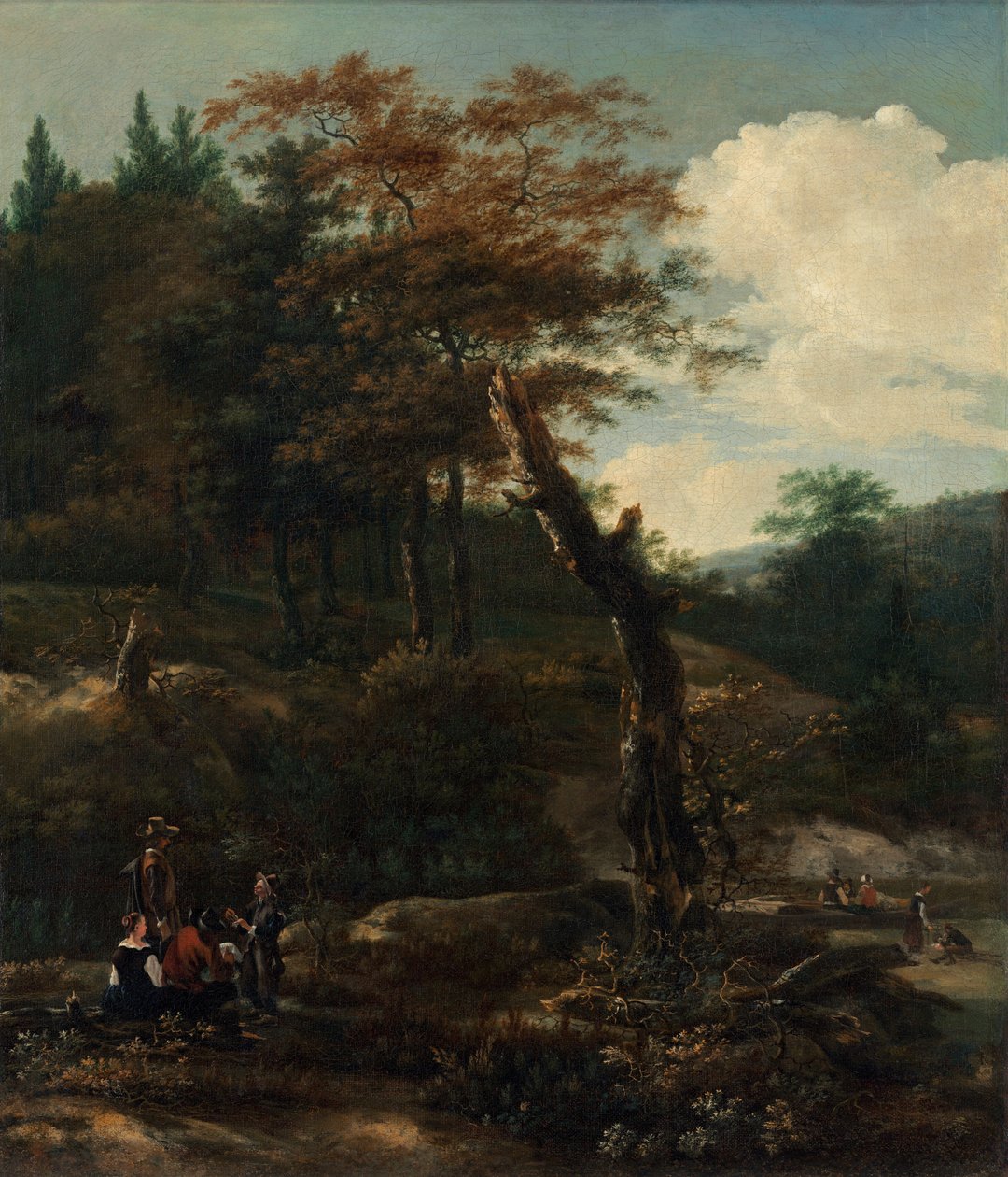 Skovklædt landskab med rejsende, slutningen af 1640