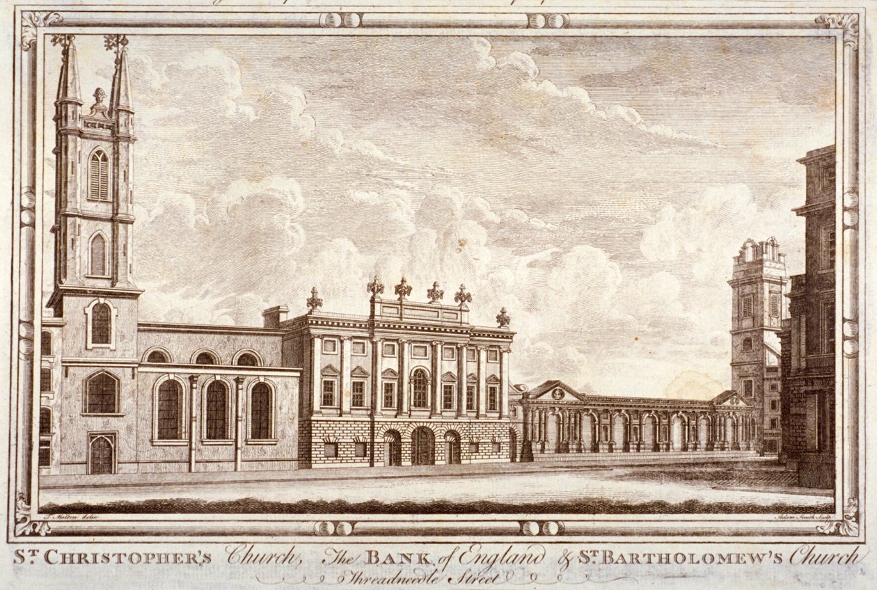 Bank of England, St Christopher-le-Stocks og St Bartholomew-by-the-Exchange, London, c1775 af Adam Smith