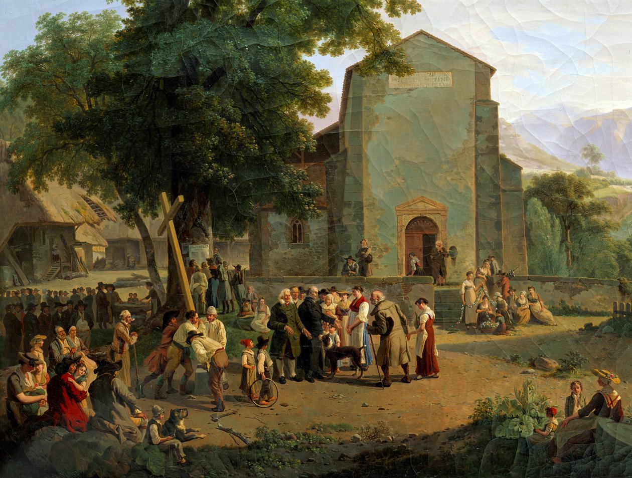 Genoprettelse af tilbedelse efter revolutionen. Schweizisk maleri af Adam Topffer (1766-1847) af Adam Topffer