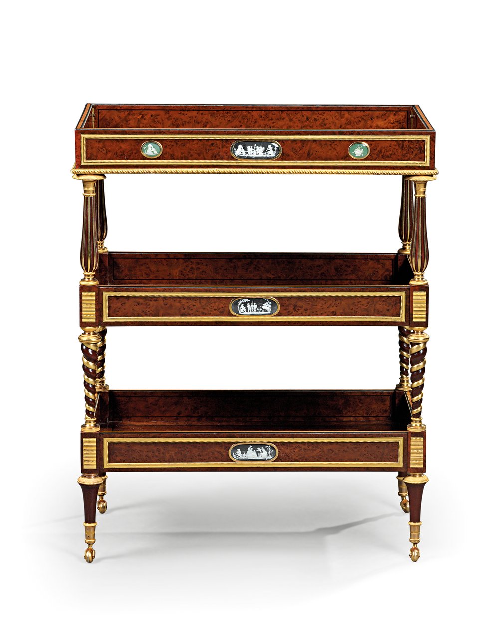 Sen Louis XVI ormolu og cameo-monteret burr taks træ og mahogni bord travailleuse (ormolu, taks og mahogni) af Adam Weisweiler
