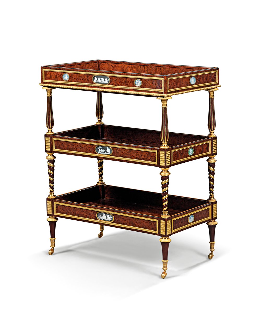 Sen Louis XVI ormolu og cameo-monteret burr taks træ og mahogni bord travailleuse (ormolu, taks og mahogni) af Adam Weisweiler