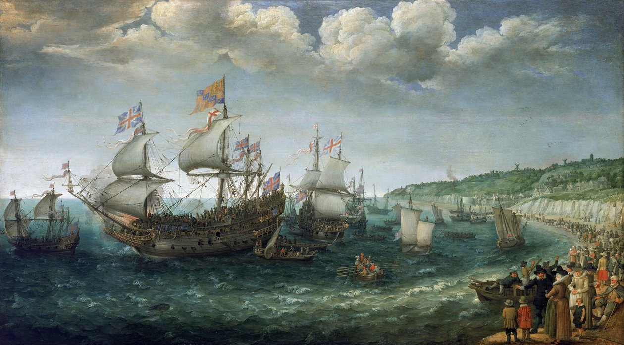 Ombordstigning af Frederik I af Wittelsbach (1596-1632), kurfyrste af Pfalz (som ville blive konge af Bøhmen), på skibet 