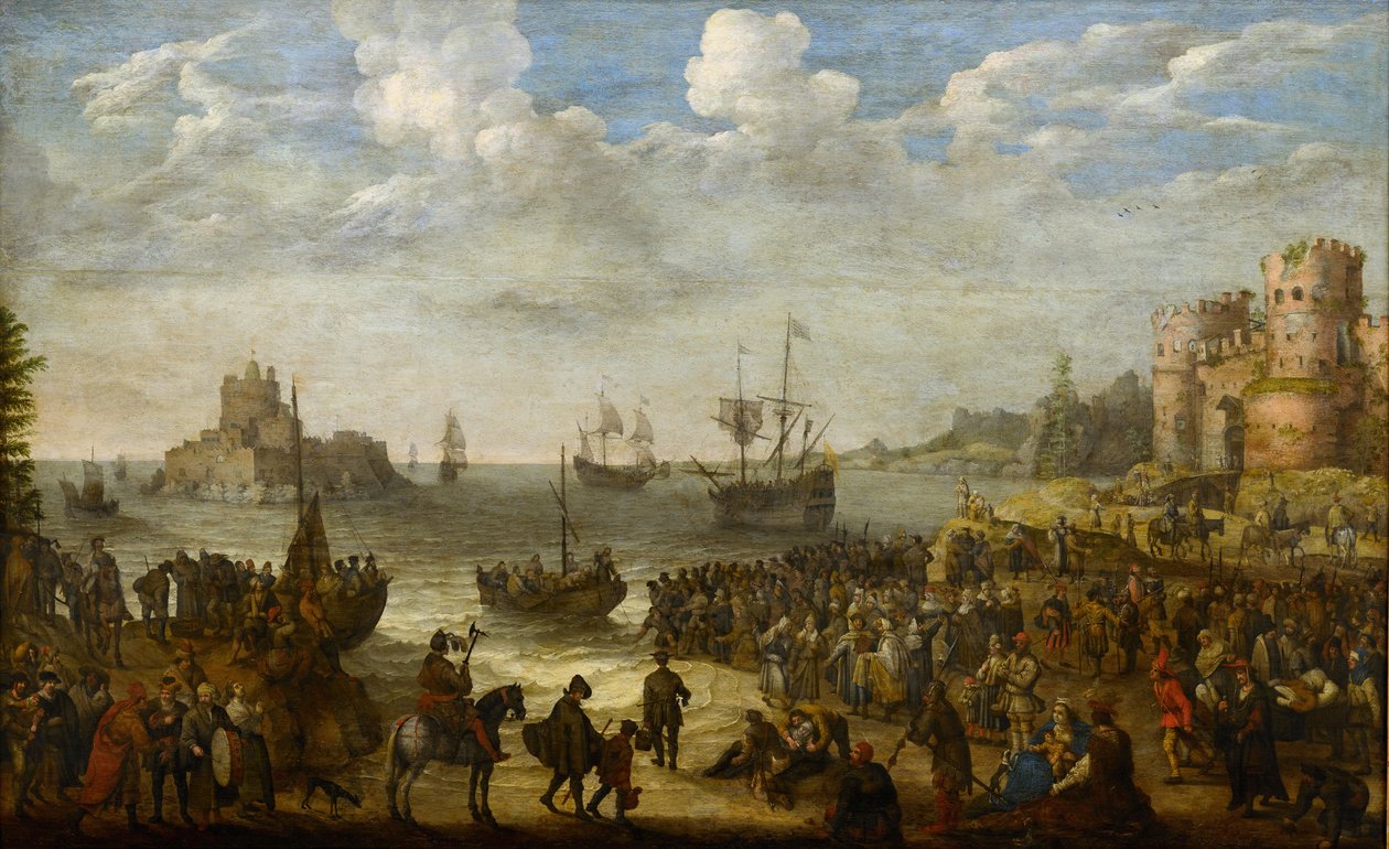 Kristus prædiker fra et skib på Genesaret Sø (Lac de Tiberiade) - af Willaerts, Adam (1577-1664). Olie på lærred af Adam Willaerts