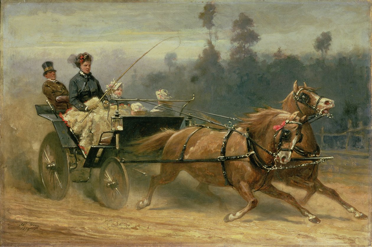 Madame Celestine Nichols kører i Richmond Park med sine børnebørn, 1879 af Adam Wray