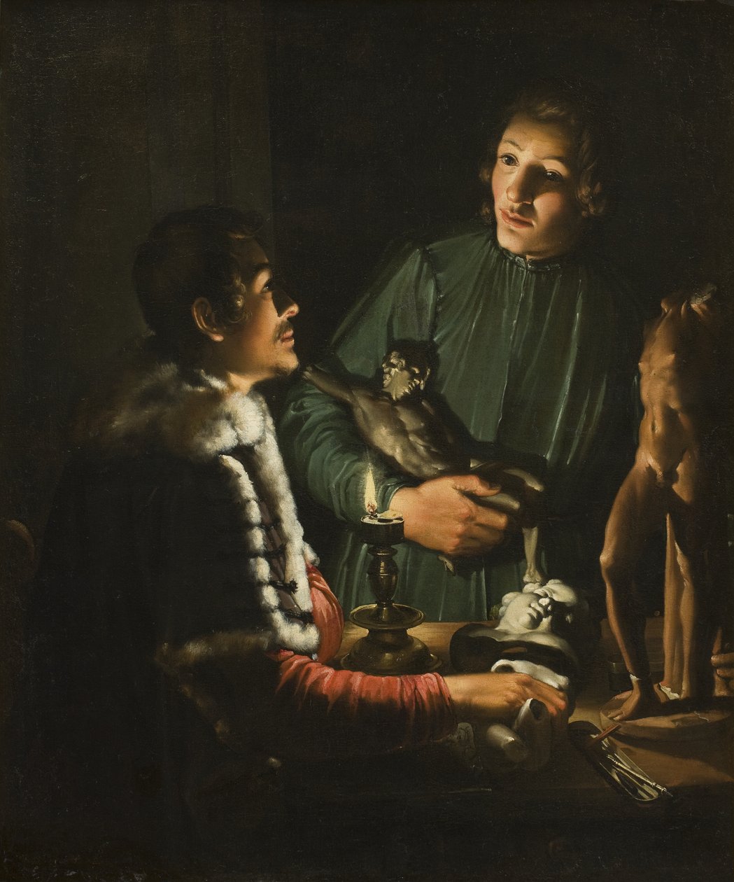To billedhuggere om natten i Rom. Dobbeltportræt af Francois Duquesnoy og Georg Petel af Adam de Coster