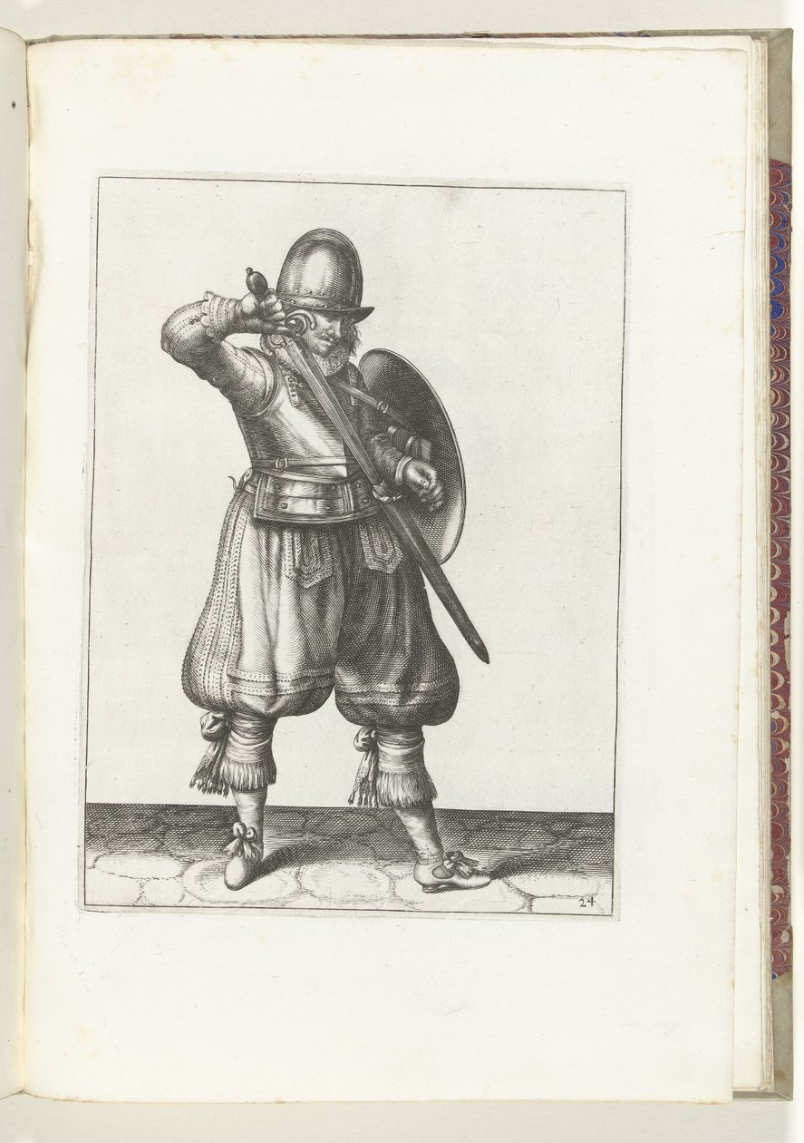 The Shield and Spike Exercise: Soldaten, der genopretter sin rapier (nr. 24), 1618 Nassausche Wapen-Handelinge, van Schilt, Spies, Rappier and the Targe: beyde figuerlick afbildet, og indrammet efter den nye orden [af] (...) Maurits van af Adam van Breen