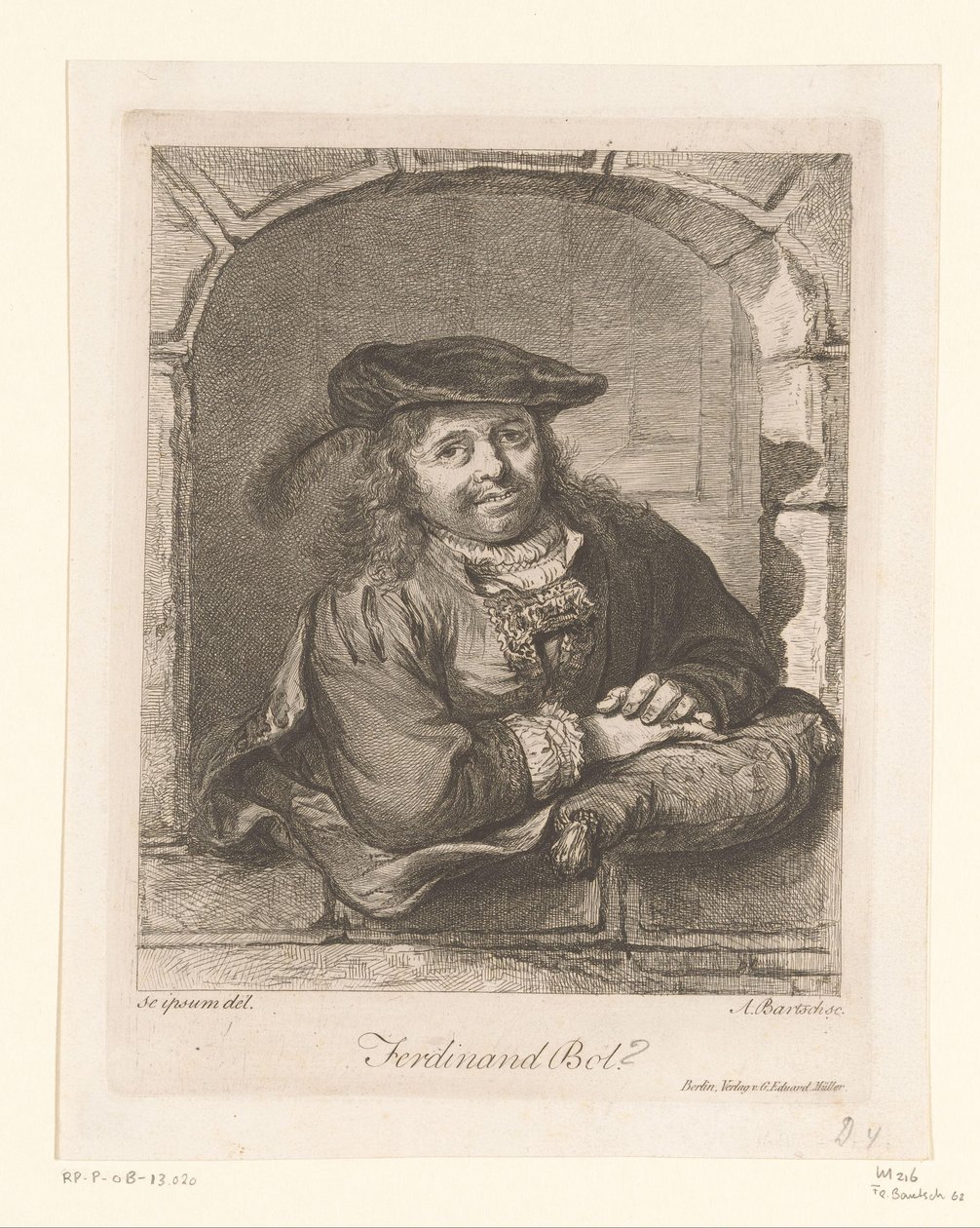 Portræt af Ferdinand Bol i et vindue af Adam von Bartsch