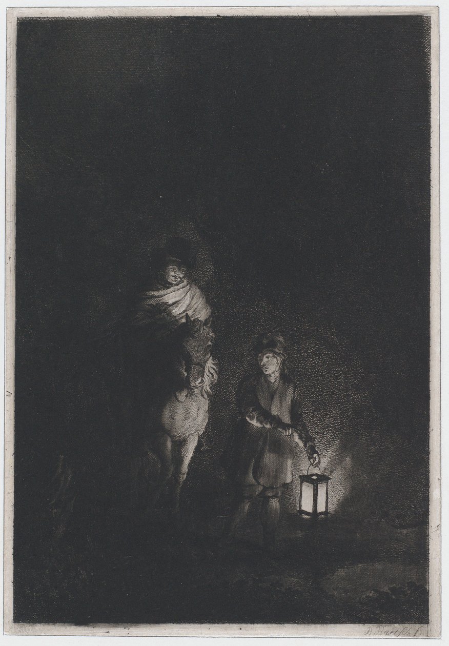 Rytter og dreng med lanterne, 1797. af Adam von Bartsch