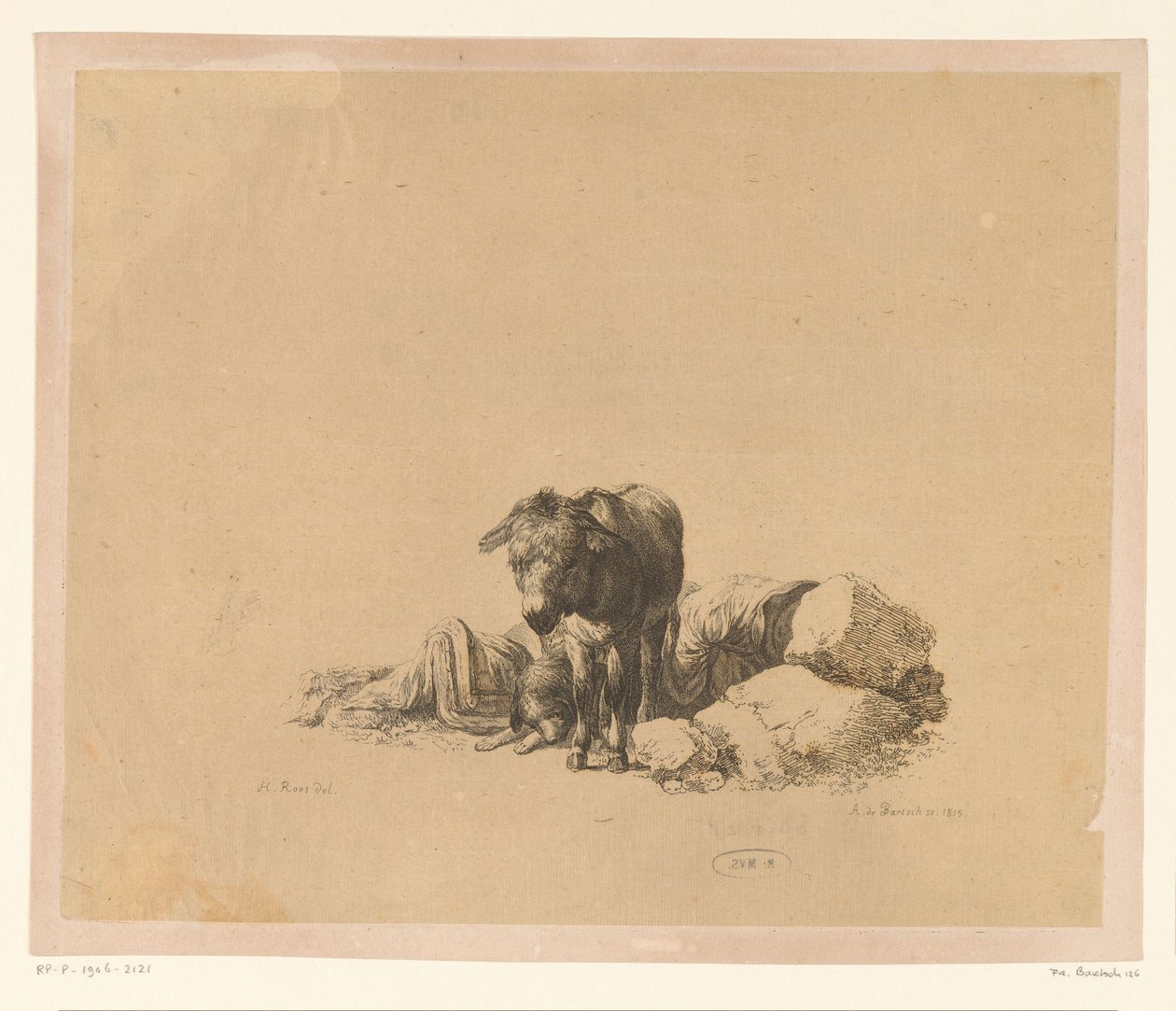 Stående æsel for en liggende hund og en sovende mand Seks tryk efter tegninger af Adam von Bartsch i samlingen af ​​Heinrich Xaver Ritter von Hauer (serietitel) Six estampes gravies par Adam de Bartsch d